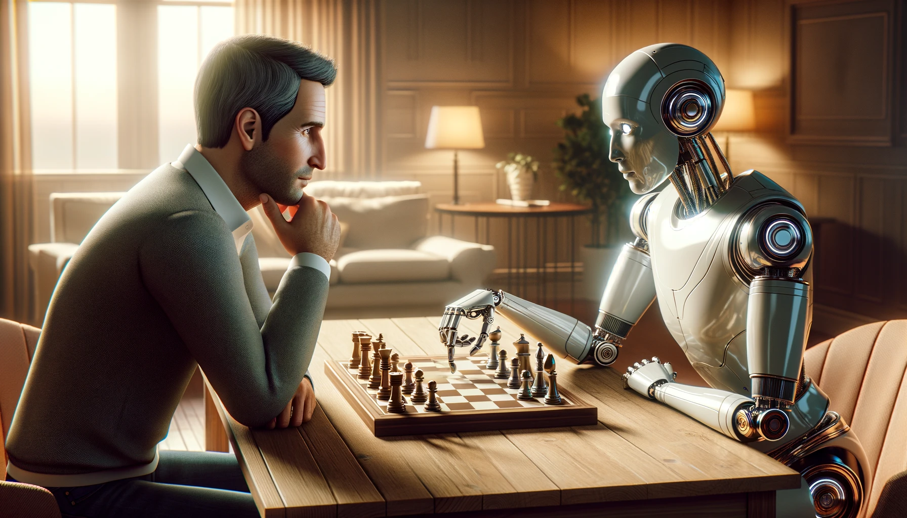 A human playing chess against a robot