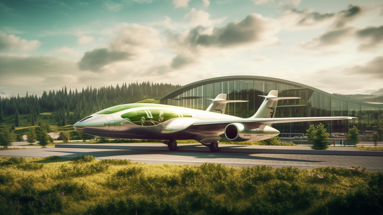 A futuristic green plane