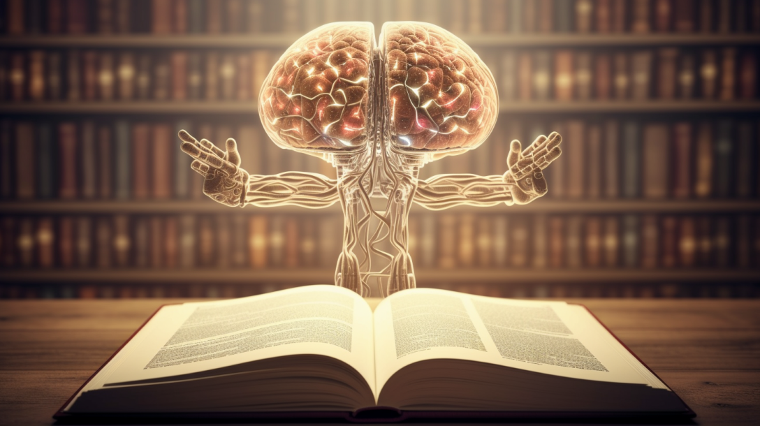 A synthetic brain lording over a book