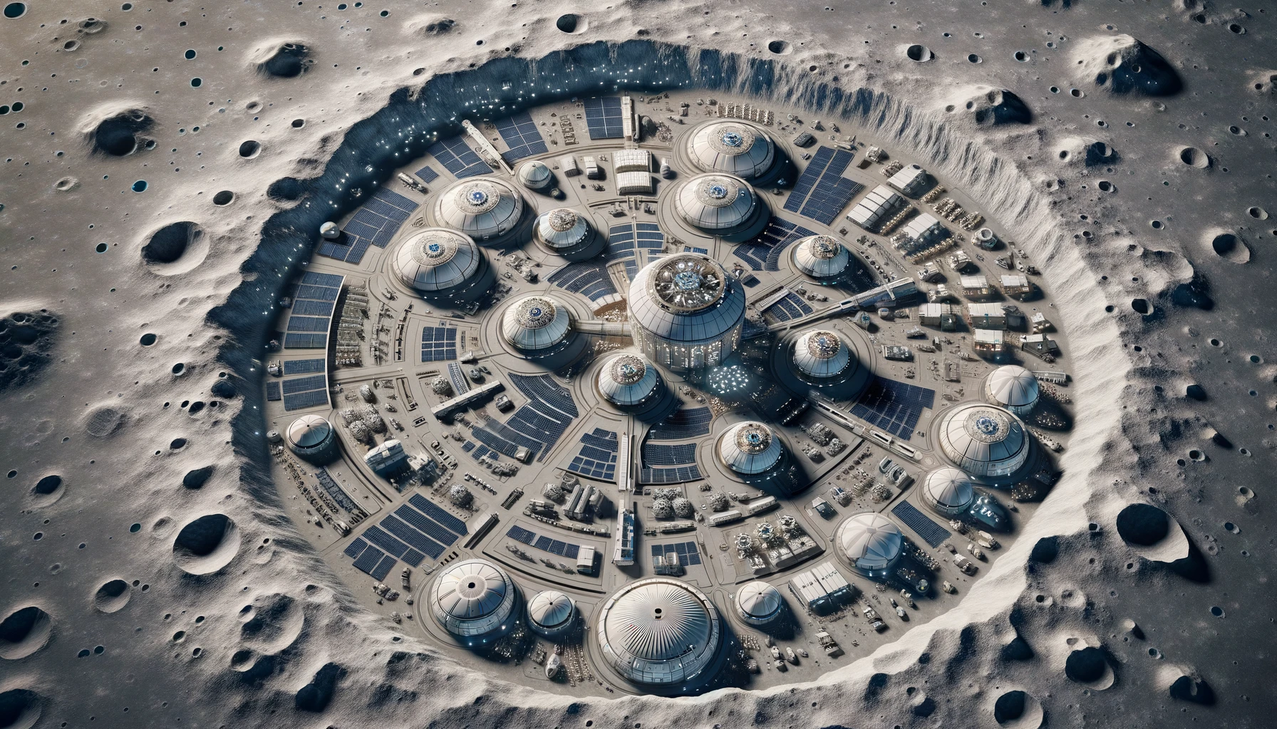 A sprawling city on the surface of the moon