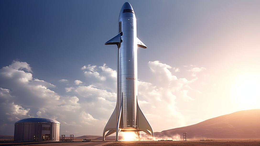 A stylized version of SpaceX's Starship
